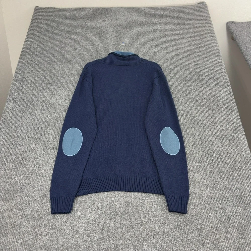 Giorgio Di Mare Sweater Mens XXL Blue Wool Blend Shawl Neck Elbow Patch Yachting